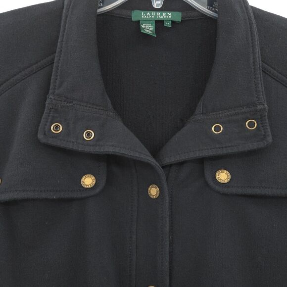 Lauren Ralph Lauren womens black knit shaket jacket Size 2X Field Military brass - Picture 8 of 12